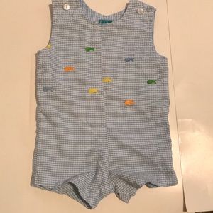Funtasia!Too boys 12 mo. blue/white gingham romper